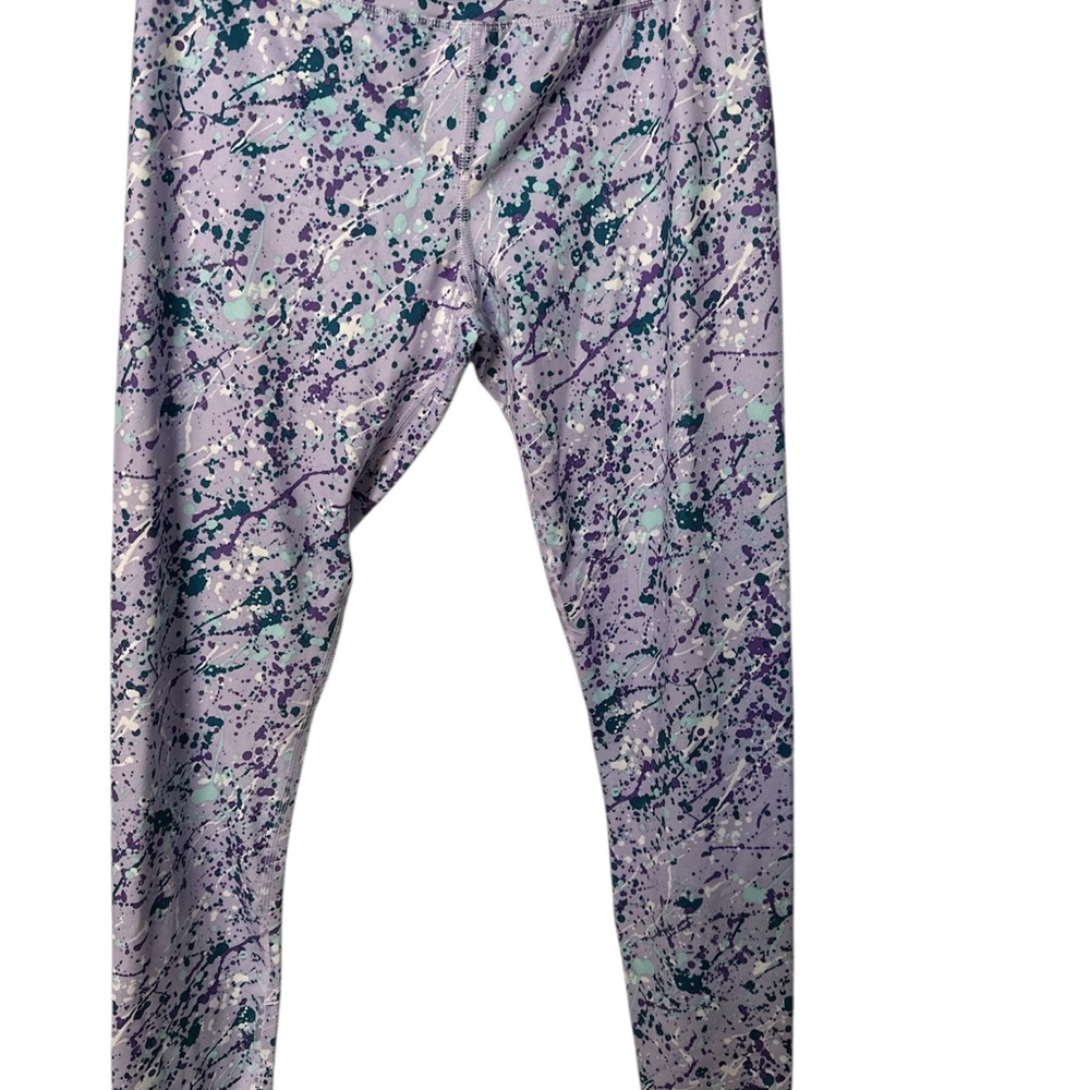 ATHLETIC WORKS - Girls Splatter Print Leggings - Purple and Teal